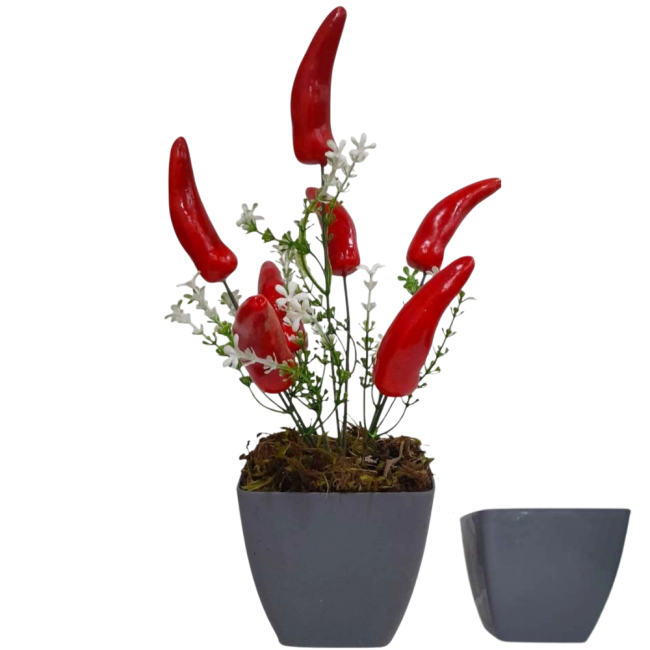 Arranjo de Pimenta c\ Vaso Acrílico 37cm