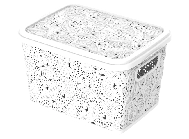 Caixa Organizadora Com Tampa Renda Floral 2,2 bco