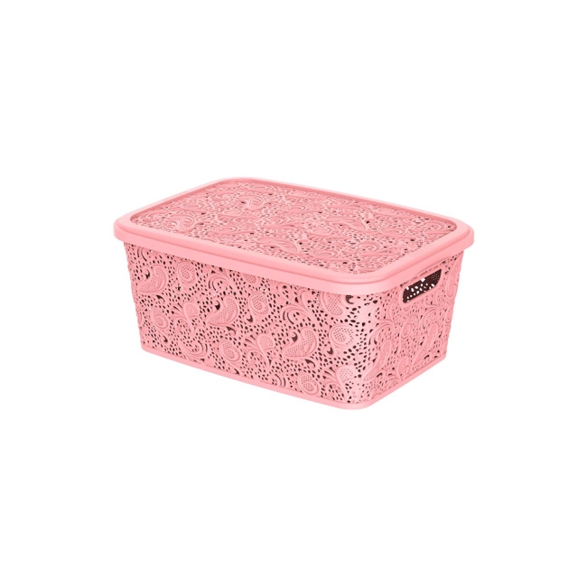 Caixa Organizadora Com Tampa Renda Floral 2,2 litros rosa