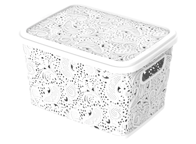 Caixa Organizadora Com Tampa Renda Floral bco 5,5 litros