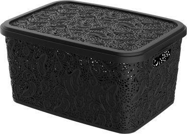 Caixa Organizadora Com Tampa Renda Floral preta 17 litros