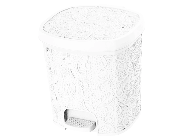 Cesto de Lixo de Pedal Renda Floral bco 8 litros