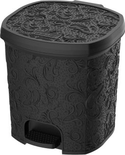 Cesto de Lixo de Pedal Renda Floral preta 8 litros