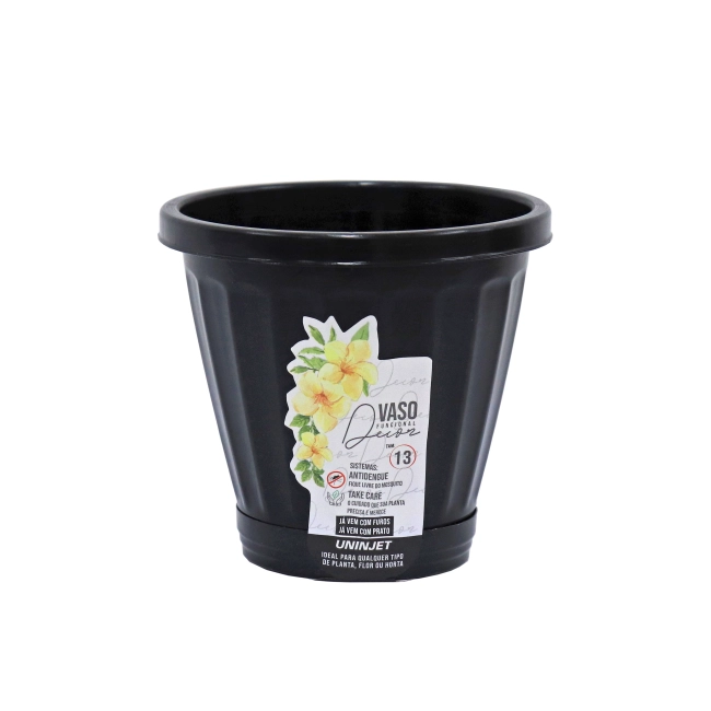 Vaso Cachepot Com Prato N13 - Preto