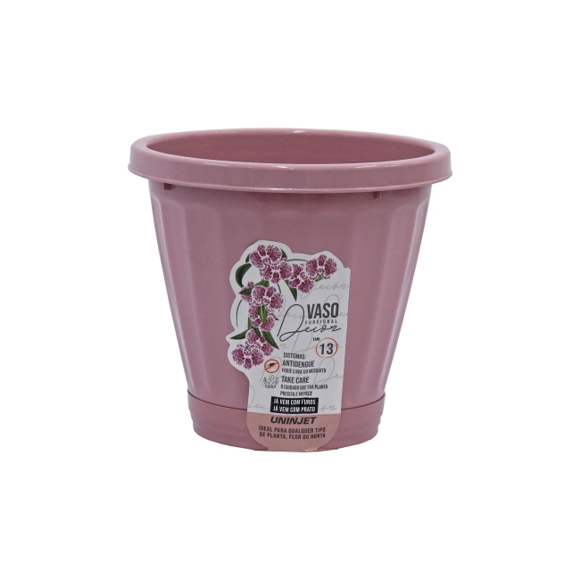 Vaso Cachepot Com Prato N13 - Rosa REF 828