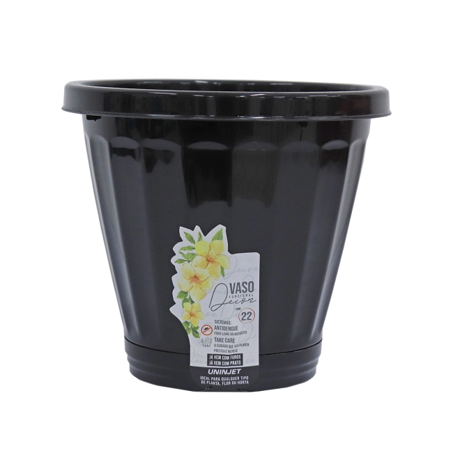 Vaso Cachepot Com Prato N22 - Preto REF 809