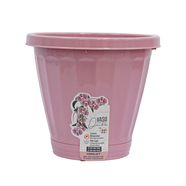 Vaso Cachepot Com Prato N22 - Rosa REF 832