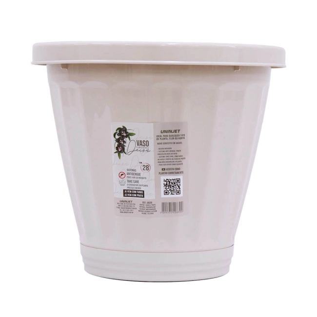 Vaso Cachepot Com Prato N28 - Palha REF 839