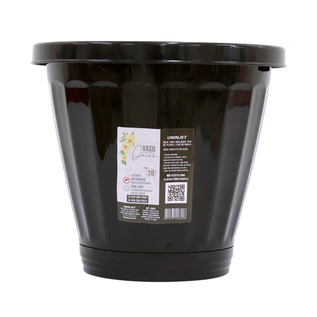 Vaso Cachepot Com Prato N28 - Preto REF 820