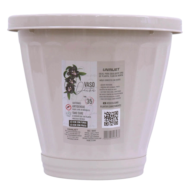 Vaso Cachepot Com Prato N35 - Palha REF 843