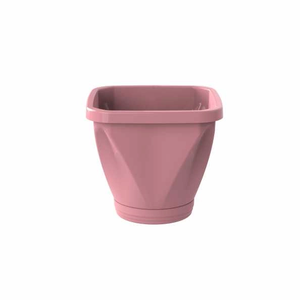 Vaso Cachepot Quadrado Com Prato N13 - Rosa REF 1187